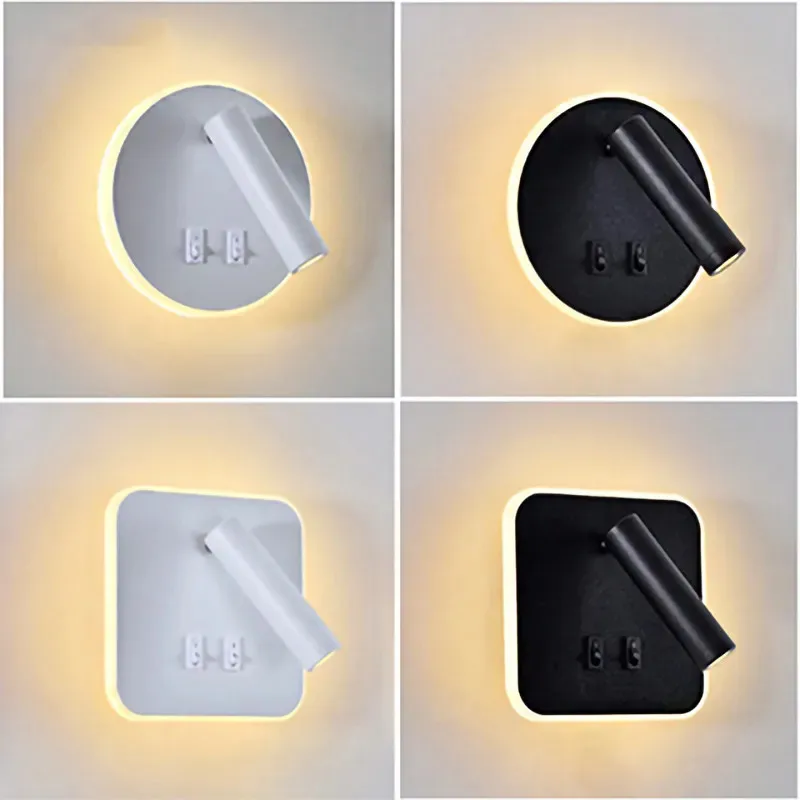 

LED wall lamp with two switch sconce light Rotatable 8W 3W 110V 220V indoor home bedroom living room study reading illumination