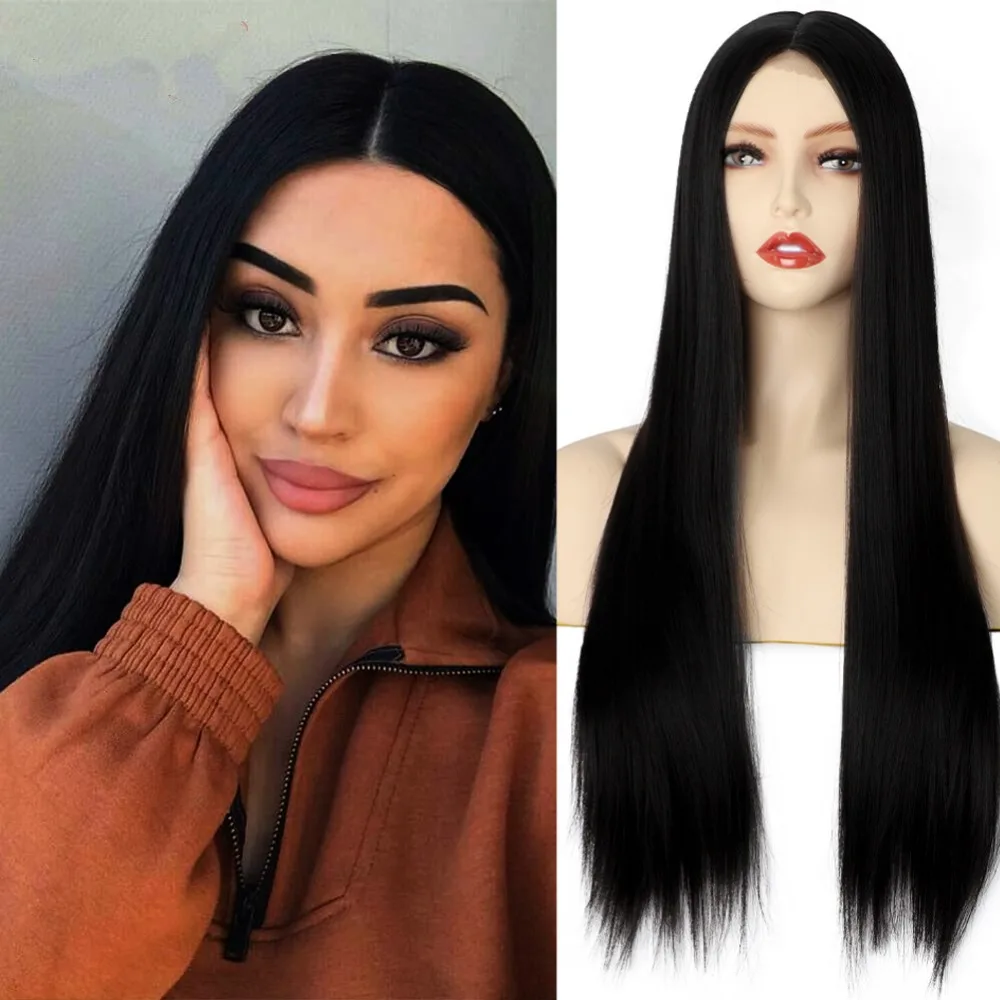 

high gloss synthetic front lace wig long straight black roots gradient brown mixed blonde synthetic for fashion women drag queen