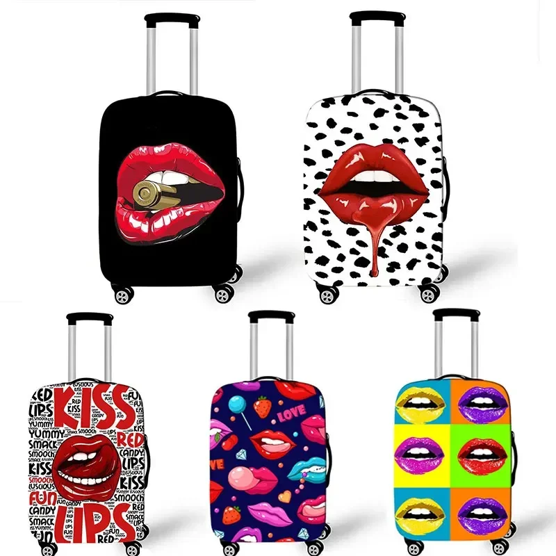 

Привлекательный Кожаный чехол для чемодана с красными губами, Модный чехол для чемодана для путешествий, пылезащитный чехол, эластичный чехол для чемодана 18-32 дюйма