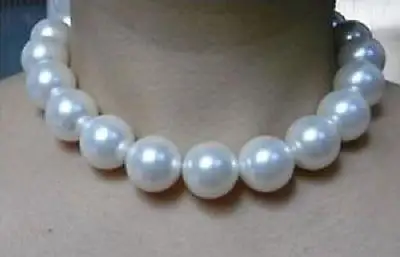 

11-12mnm Australian south sea white shell pearl necklace 18" yellow ball buckle