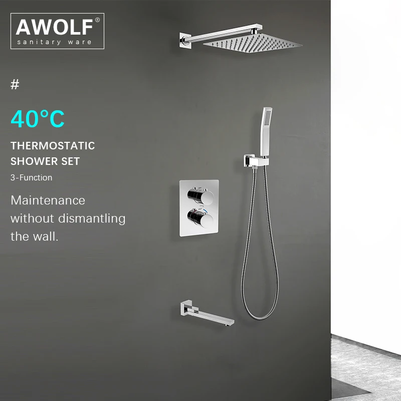 

Awolf Термостатический Смеситель латунный хромированный набор для душа матовый черный квадратный настенный кран система для ванны и душа AH3062