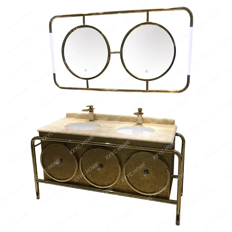 Stainless steel bathroom cabinet combination, light luxury washbasin, villa, hotel, house, quiet air floor cabinet
Stainless steel bathroom cabinet combination, light luxury washbasin, villa, hotel, house, quiet air floor cabinet