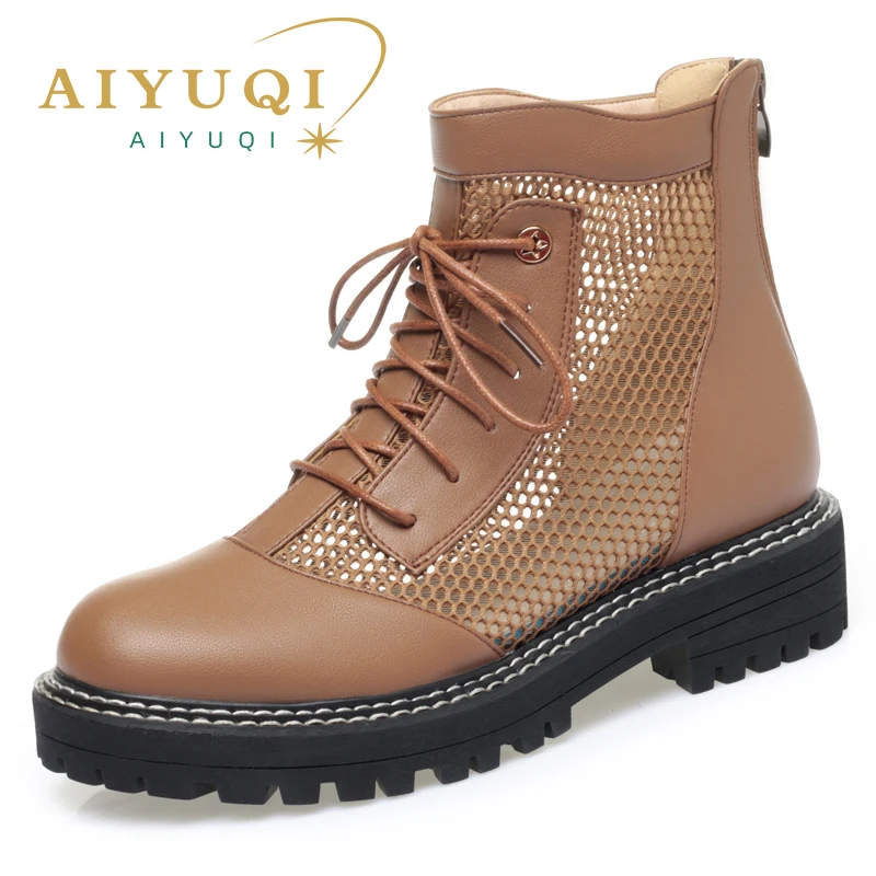 

Женские летние ботинки AIYUQI из натуральной кожи, новинка 2024, женская обувь на шнуровке в британском стиле, женские классные ботинки в стиле размера плюс 41 42