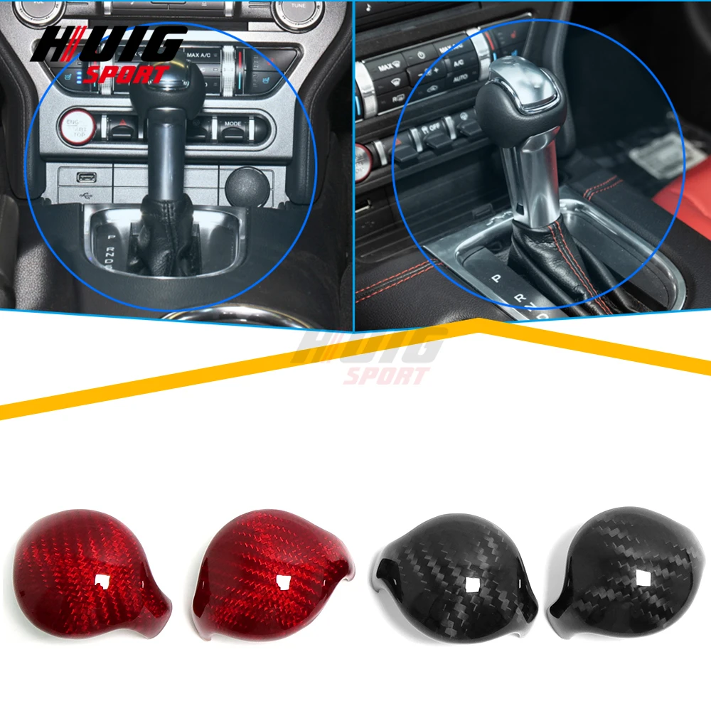 

2PCS Real Carbon Fiber Interior Central Console Gear Shift Head Knob Panel Cover Trim Ford Mustang 2015 2016 2017 2018 2019 2020