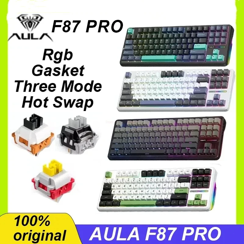 

Aula F87 Pro Mechanical Keyboard Tri Mode 2.4g Wireless /Usb/Bluetooth Keyboard 87 Key Hot Swap Gasket Rgb Pbt Gaming Keyboards