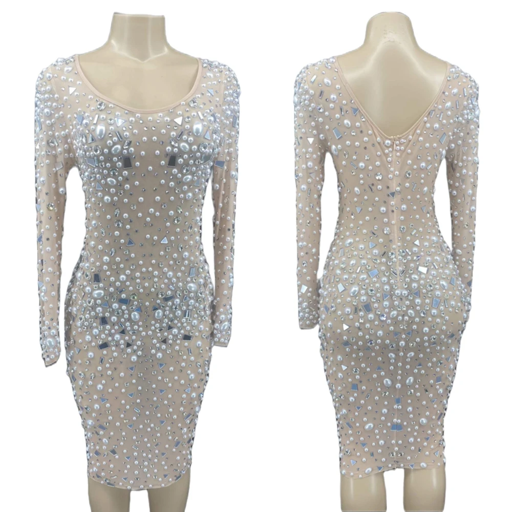 Pearls Rhinestone Dress Mirror Sequins Sheath Dress Women Party Prom Nightclub DJ Stage Show Actor Model Catwalk Singer Outfits
Pearls Rhinestone Dress Mirror Sequins Sheath Dress Women Party Prom Nightclub DJ Stage Show Actor Model Catwalk Singer Outfits