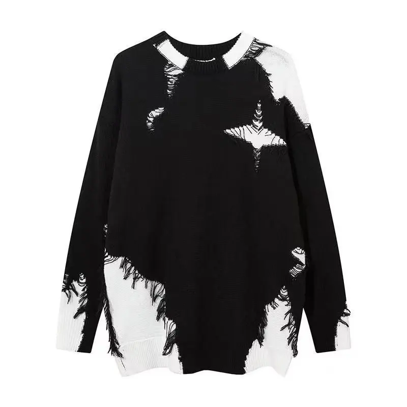Fashion Couple Knitwear Chic Black White American Autumn Winter Design With Fringe Display High Street Patchwork Color Sweater
Fashion Couple Knitwear Chic Black White American Autumn Winter Design With Fringe Display High Street Patchwork Color Sweater