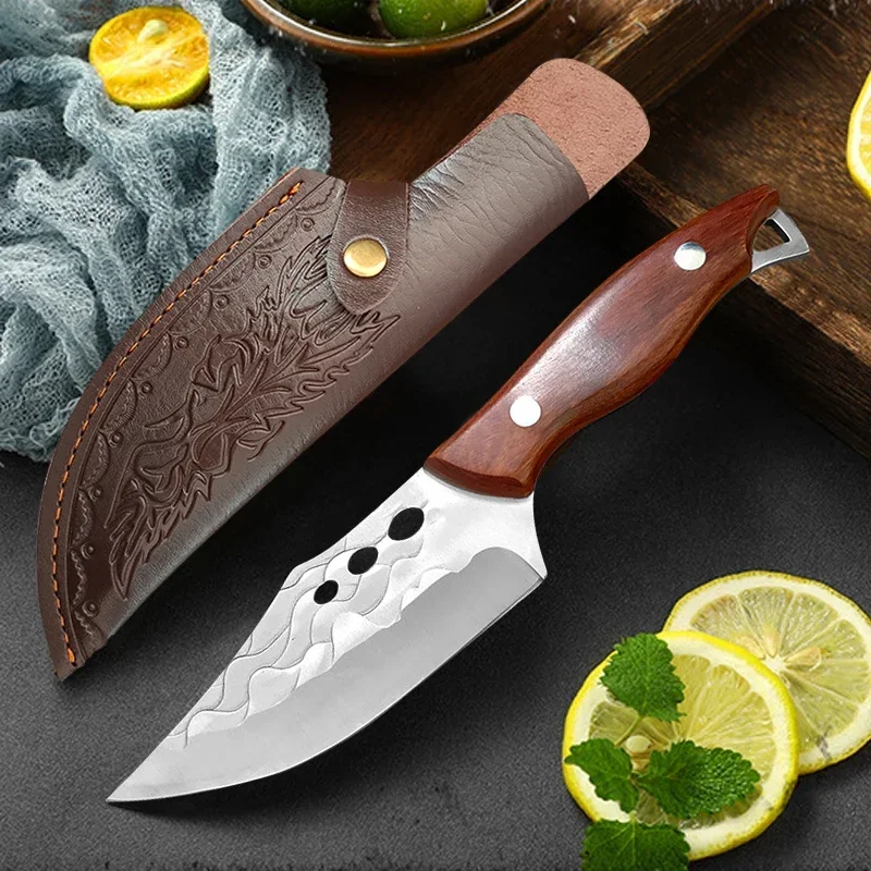 

Professional Kitchen Knives Forged Boning Fishing Knife Stainless Steel Butcher Meat Cleaver Knife Handmade Slicing with Sheath