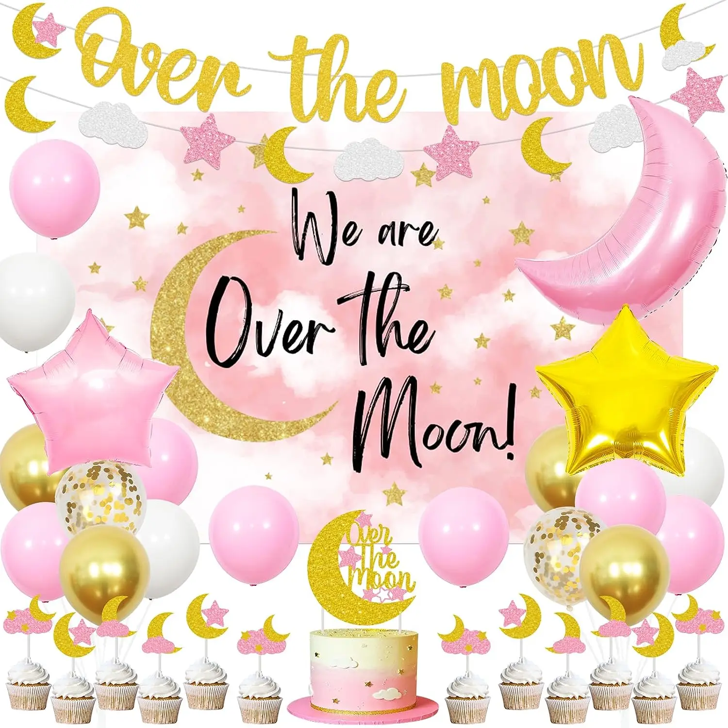 Over The Moon Baby Shower Decorations for Girls Pink Gold Moon Star Balloon Backdrop Space Pregnancy Celebration Party Supplies
Over The Moon Baby Shower Decorations for Girls Pink Gold Moon Star Balloon Backdrop Space Pregnancy Celebration Party Supplies