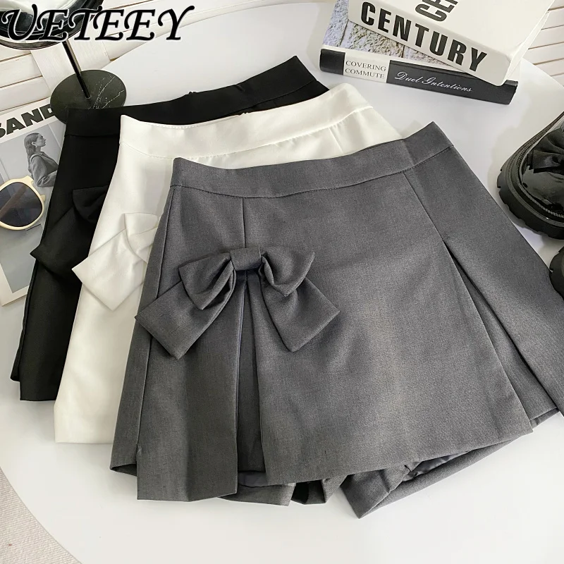 

Fashionable Sweet Bow Design Short Skirts for Women 2024 Summer New High Waist Slimming Slit A-line Mini Skirt Pantskirt
