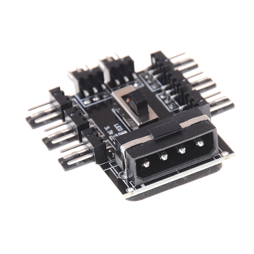 Hot 1 to 8 Way Splitter Cooler Cooling Fan Hub 3pin 12V Power Socket PCB Adapter 2 Level Speed Control PC Computer IDE Molex |