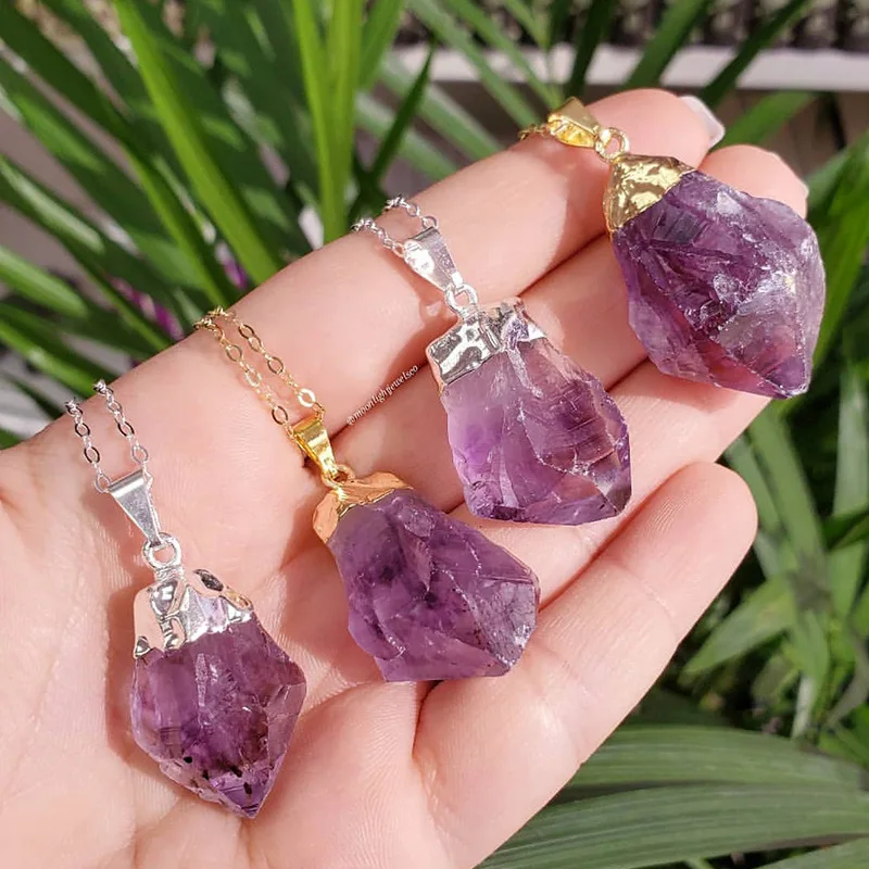 

Natural Amethyst Irregular Rough Stone Pendant Clavicle Transparent Quartz Lady Fashion Jewelry Healing Lucky Necklace Gift