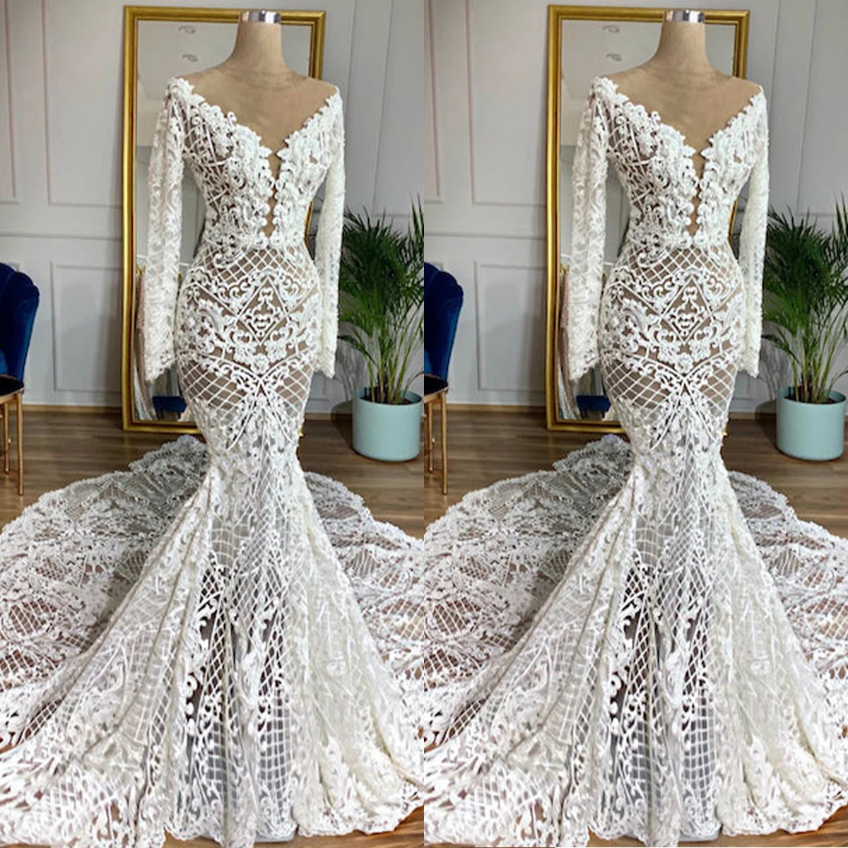 Classic Chapel Longth Mermaid Wedding Dress Long Sleeve Lace Applique Bride Gown Sweep Train Vestidos De Novia
Classic Chapel Longth Mermaid Wedding Dress Long Sleeve Lace Applique Bride Gown Sweep Train Vestidos De Novia