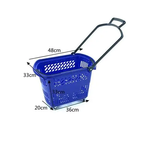 Supermarket shopping basket thickened portable shopping blue plastic basket four-wheel lever handle basket factory 35L
Supermarket shopping basket thickened portable shopping blue plastic basket four-wheel lever handle basket factory 35L