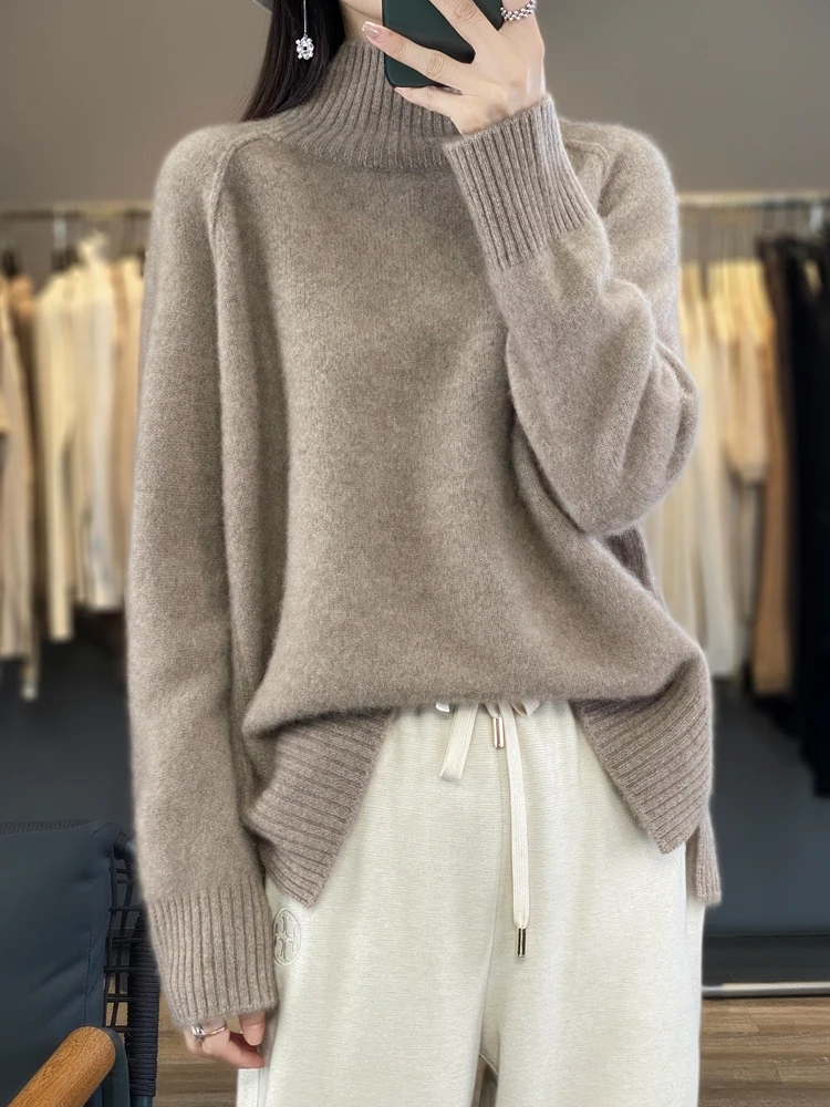 

Women Turtleneck Sweater Autumn Winter Thick Pullovers 100% Merino Wool Solid Cashmere Knitwear Female Basic Clothes Korean Tops