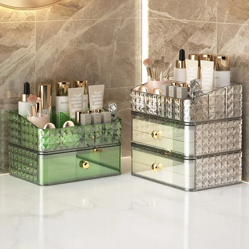 

Cosmetic Diamond Container Box Makeup Lipstick Storage Organizer Transparent Drawer Luxurious Acrylic