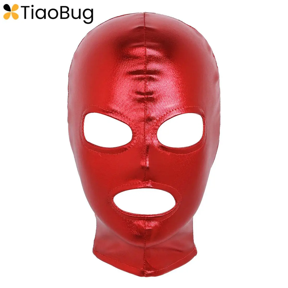 

Unisex Women Mens Shiny Metallic Latex Mask Open Eyes Mouth Headgear Full Face Hood Role Play Halloween Cosplay Costume