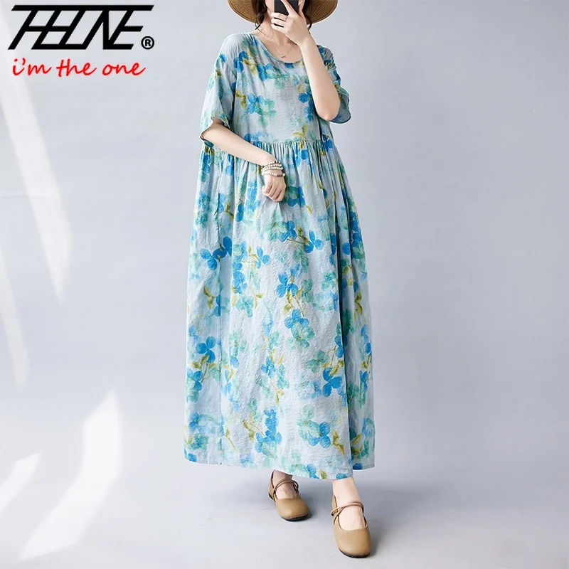 Plus Size Loose Robe Oversized Vestidos Dresses for Women Floral Maxi Print Casual Cotton Linen Chic and Elegant Woman Dress
Plus Size Loose Robe Oversized Vestidos Dresses for Women Floral Maxi Print Casual Cotton Linen Chic and Elegant Woman Dress