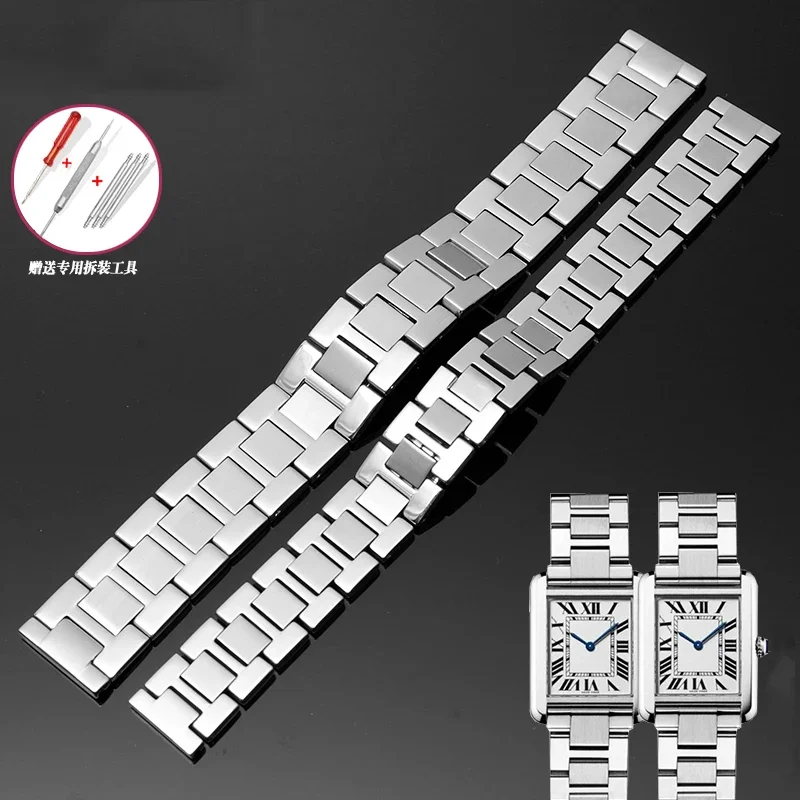 

Solid Stainless Steel Watch Strap for Cartier London Solo Tank Belt Men Women 16 17.5mm 20mm 22mm 23mm Watch Band Accessories