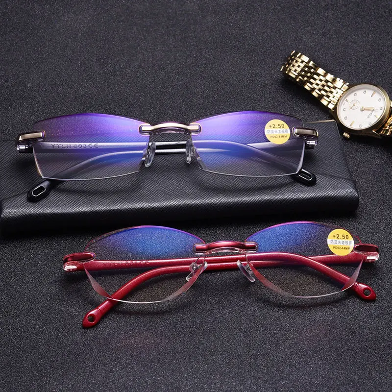 Rimless Diamond-cut Reading Glasses Anti-blue Light and Blue Film Integrated for Women Men +1---+4 Full Degree 1PCS 
Rimless Diamond-cut Reading Glasses Anti-blue Light and Blue Film Integrated for Women Men +1---+4 Full Degree 1PCS