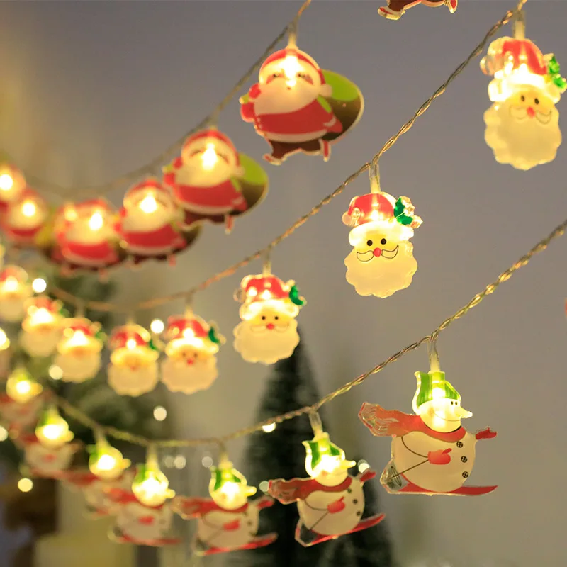 

Рождественская светодиодная гирлянда 1,5 м, лампа в виде Санта-Клауса, искусственное украшение, работающая от батарейки, Рождественская елка, гирлянда