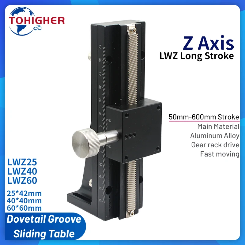 

Z Axis Dovetail Lifting Linear Rail Guide Stage Long Stroke Fine-Tuning Manual Sliding Table Optical Displacement Platform Slide