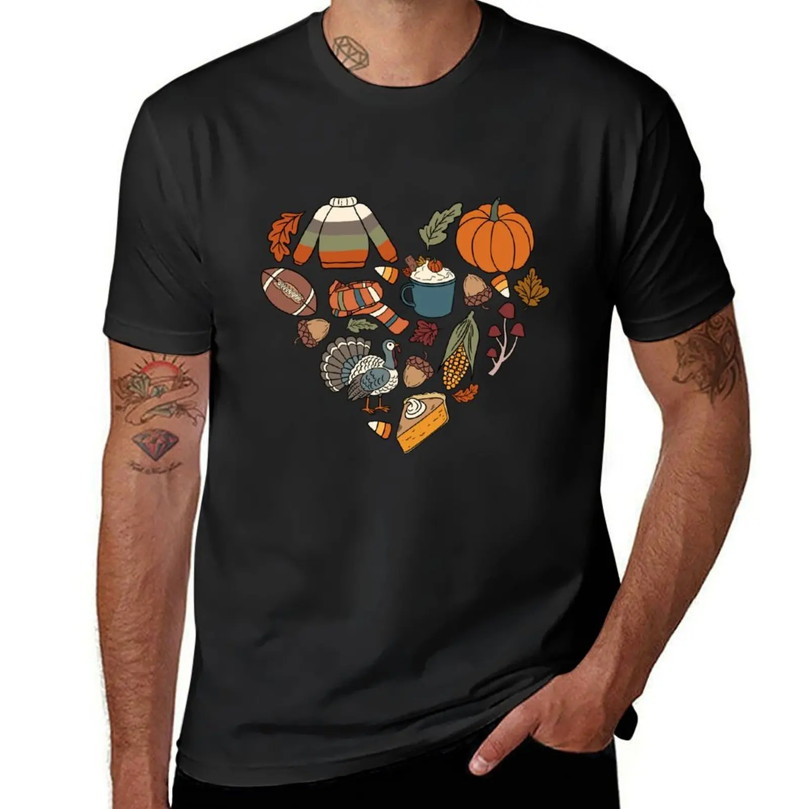 

Fall Favorites Doodle Heart T-shirt oversizeds summer tops heavyweights customizeds big and tall t shirts for men