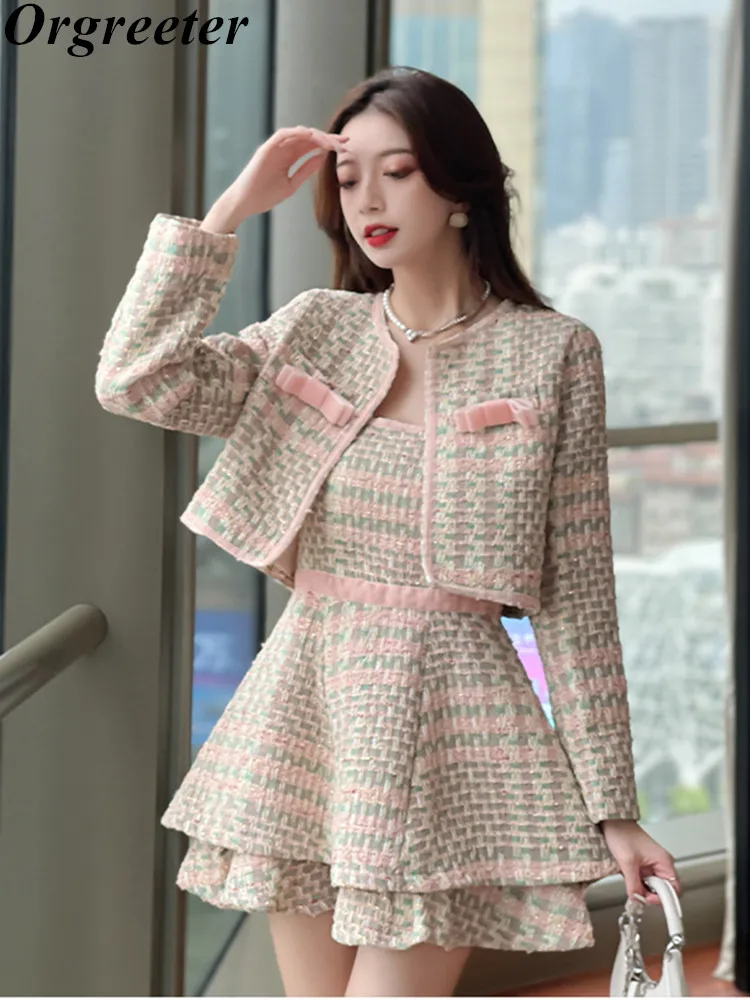 Sweet Pink Tweed Two Piece Set Women Short Jacket Sexy Strapless Slim Mini Dress Suits Female Velvet Patchwork 2 Piece Sets
Sweet Pink Tweed Two Piece Set Women Short Jacket Sexy Strapless Slim Mini Dress Suits Female Velvet Patchwork 2 Piece Sets