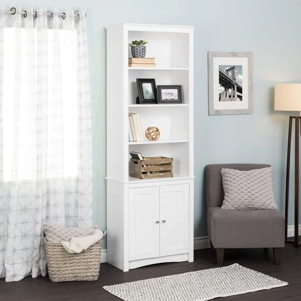 

Tall Bookcase With 2 Shaker Doors 14.5"D X 26.25"W X 80"H Book Shelf White Bookshelf Living Room Furniture Home