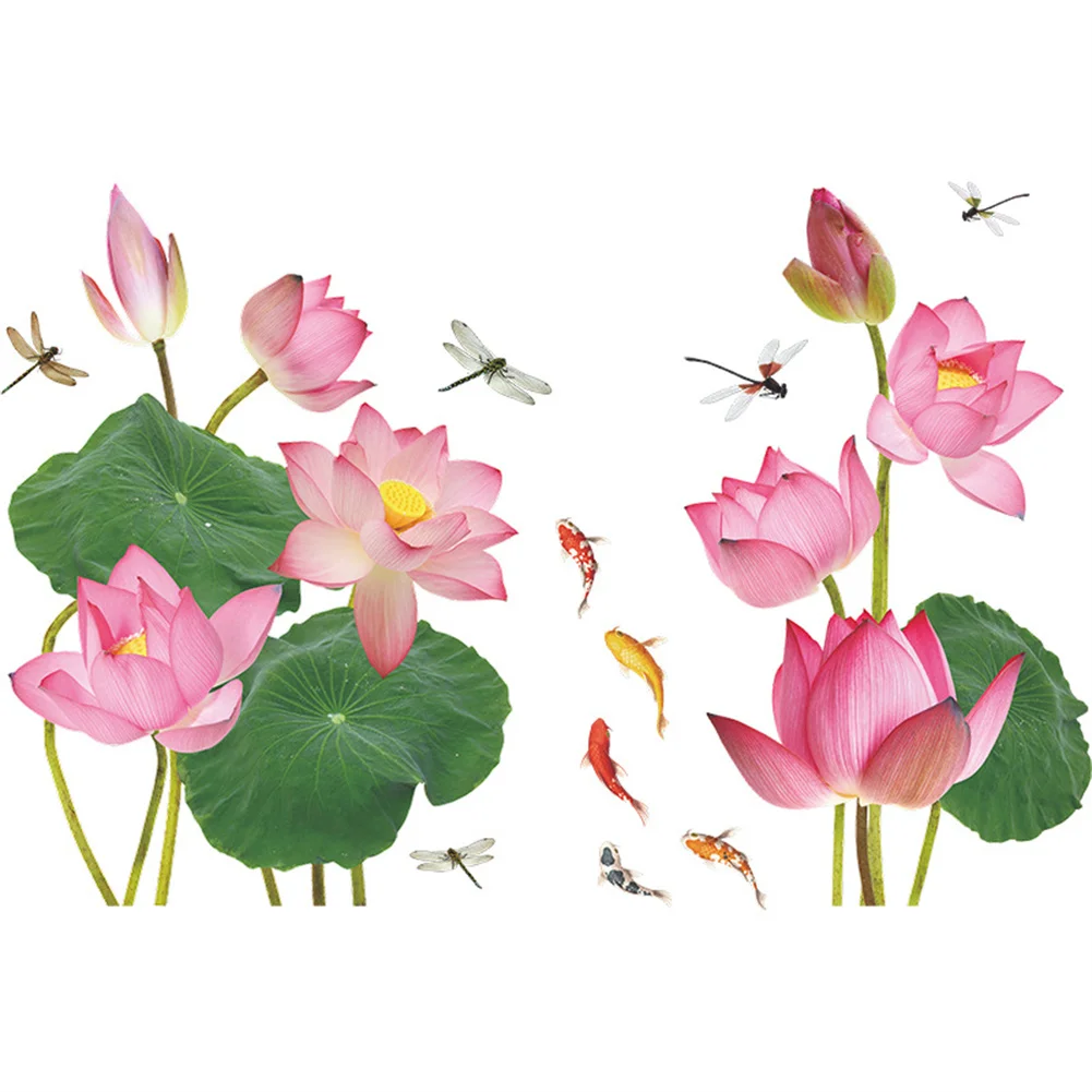 

2pcs Chinese Style Fresh Lotus Flowers Stickers 30*90cmLiving Room Bedroom Background Fresh Leaves Wall Border Decoration Decals