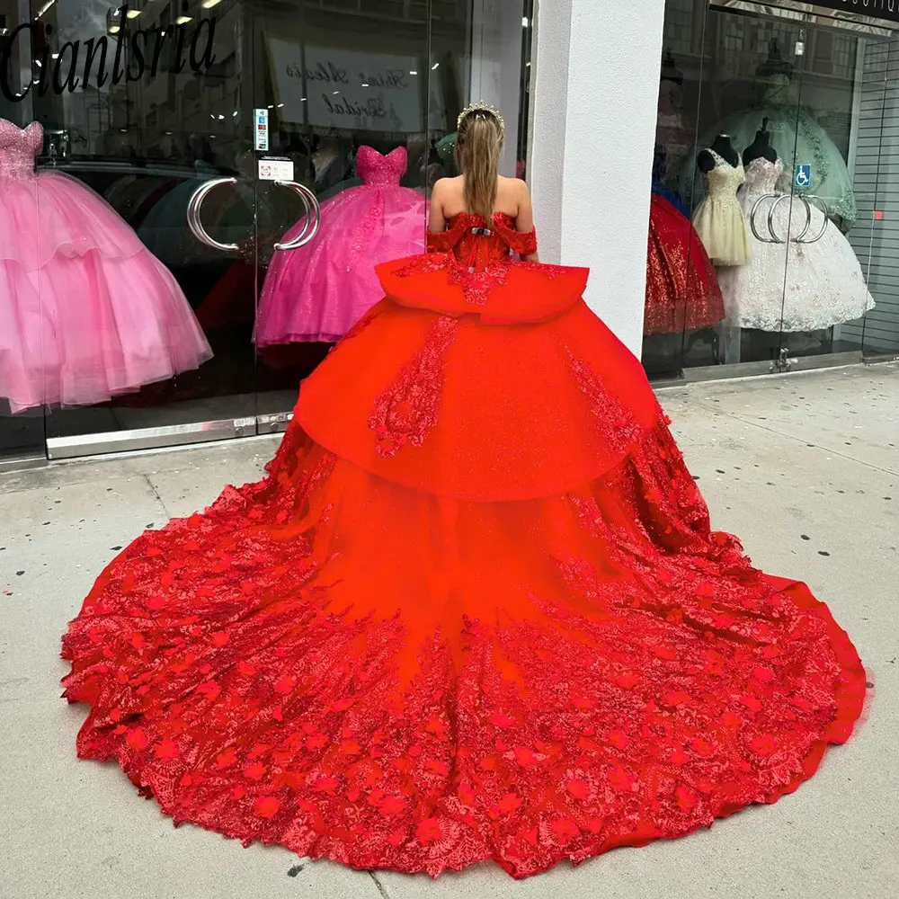 Red Sequined Appliques Lace Quinceanera Dresses Ball Gown Off The Shoulder 3D Flowers Ruffles Sweet 15 Birthday
Red Sequined Appliques Lace Quinceanera Dresses Ball Gown Off The Shoulder 3D Flowers Ruffles Sweet 15 Birthday