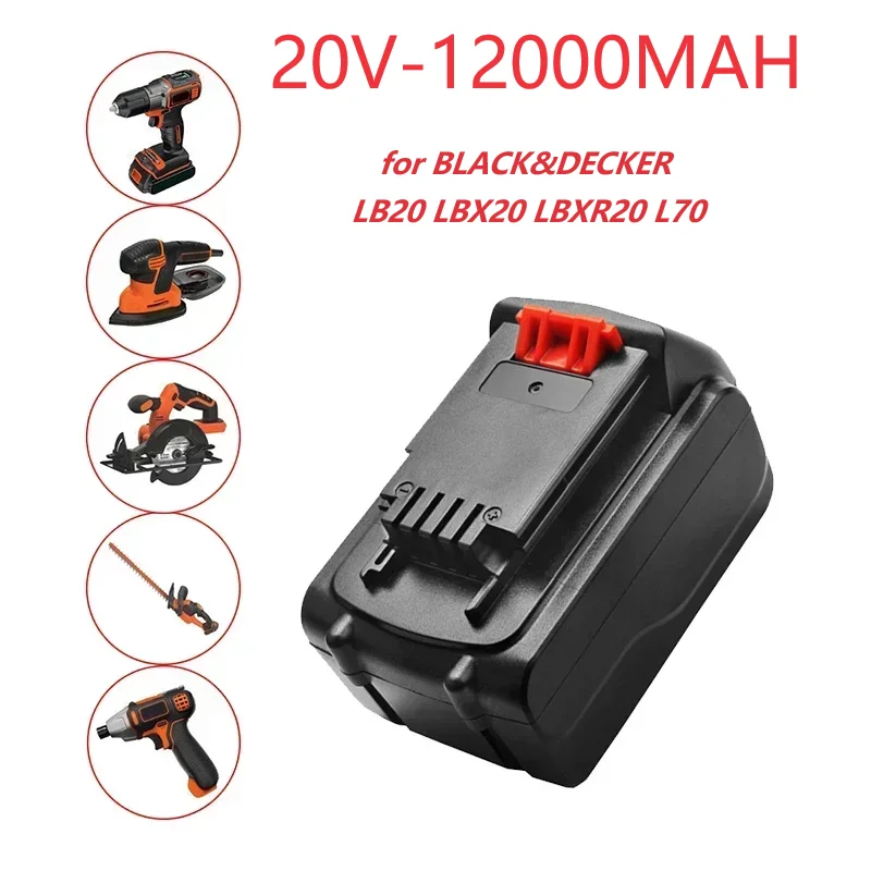 

100% Brand New 18V/20V 12.8Ah Li-ion Rechargeable Battery for BLACK&DECKER LB20 LBX20 LBXR20 Power Tool Replacement Battery