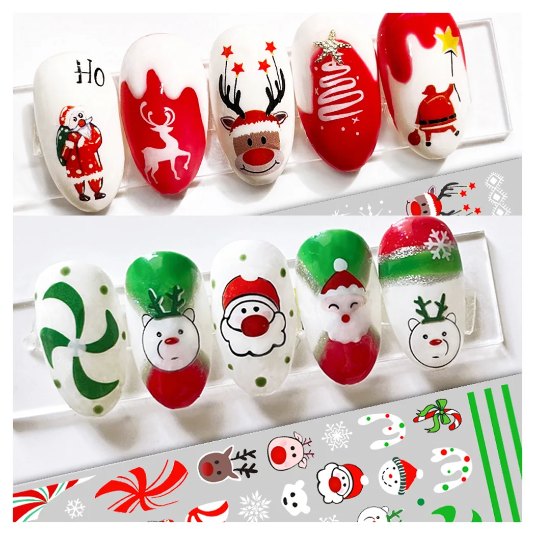 

10PCS Christmas Nail Art Stickers Santa Claus Nail Decoration Decal Elk 3D Self Adhesive Nail Art Slider