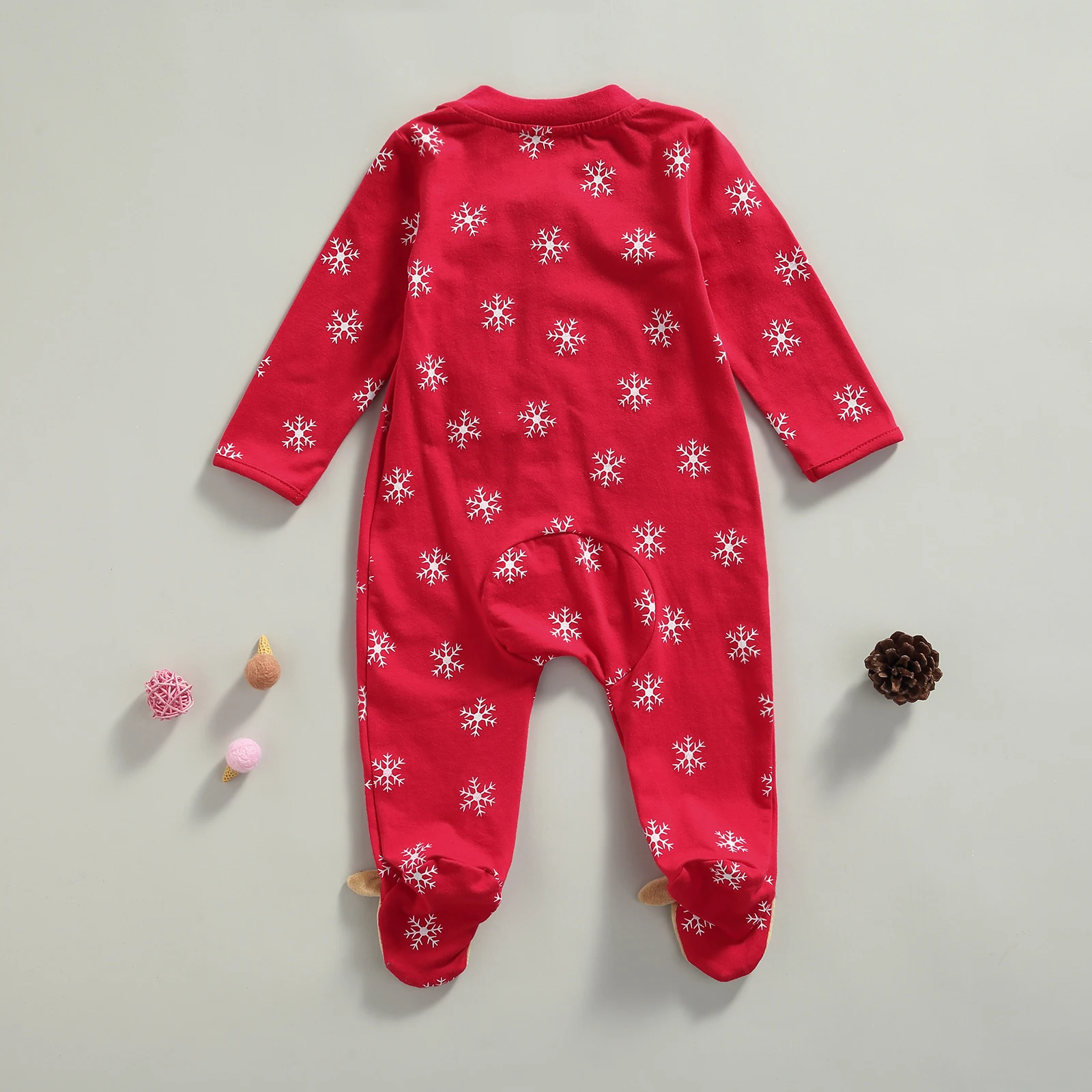 

RWYBEYW Baby Romper Christmas Snowflake Deer Embroidery V-Neck Long Sleeve Jumpsuit for Spring Fall Red 0-9 Months