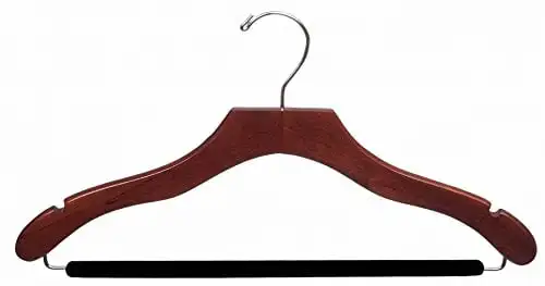 Wavy Wood Suit Hanger w/ Velvet Non Slip Bar, Box of 50 Space Saving 17 Inch Wooden Hangers w/ Walnut & Chrome Hook & Notches f
Wavy Wood Suit Hanger w/ Velvet Non Slip Bar, Box of 50 Space Saving 17 Inch Wooden Hangers w/ Walnut & Chrome Hook & Notches f