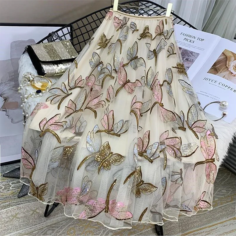 Elegant Embroidery Pleated Skirts Womens 2023 Summer Fashion High Waist A-line Party Skirt Tulle Sequined Long Skirts
Elegant Embroidery Pleated Skirts Womens 2023 Summer Fashion High Waist A-line Party Skirt Tulle Sequined Long Skirts