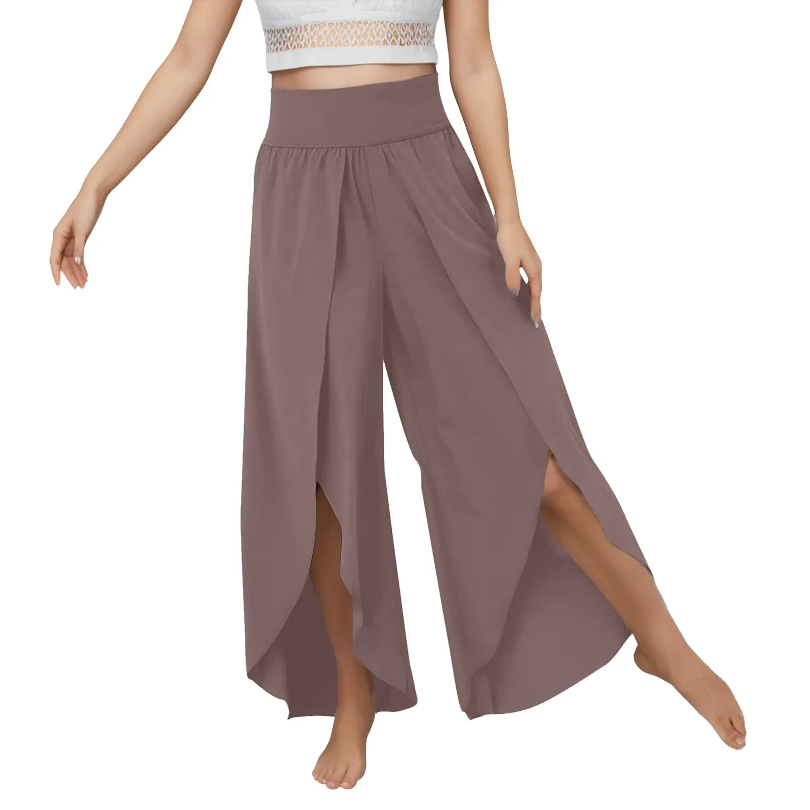 

Summer New Women Flowy Split Wide Leg Pants High Waisted Hippie Boho Beach Plus Size Palazzo Pants Casual Sportpants S-3XL