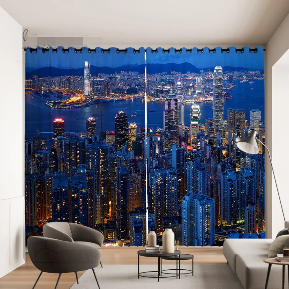 

3d Stereo City Night View Curtain City Scenery Live Background Curtain Bar Restaurant Restaurant Floor-to-ceiling Window cortina