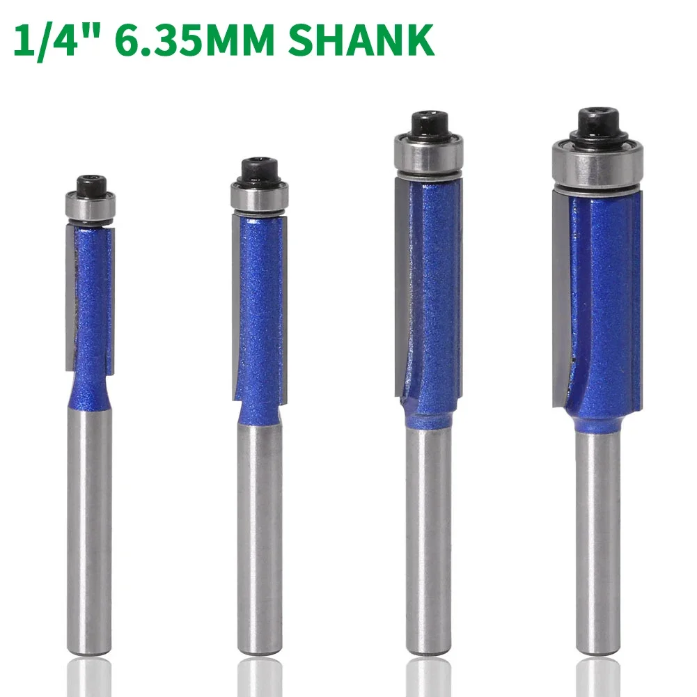 

1PC 1/4" 6.35MM Shank Milling Cutter Wood Carving Trim Router Bit With Bearing Wood Template Pattern Bit Tungsten Carbide Mill