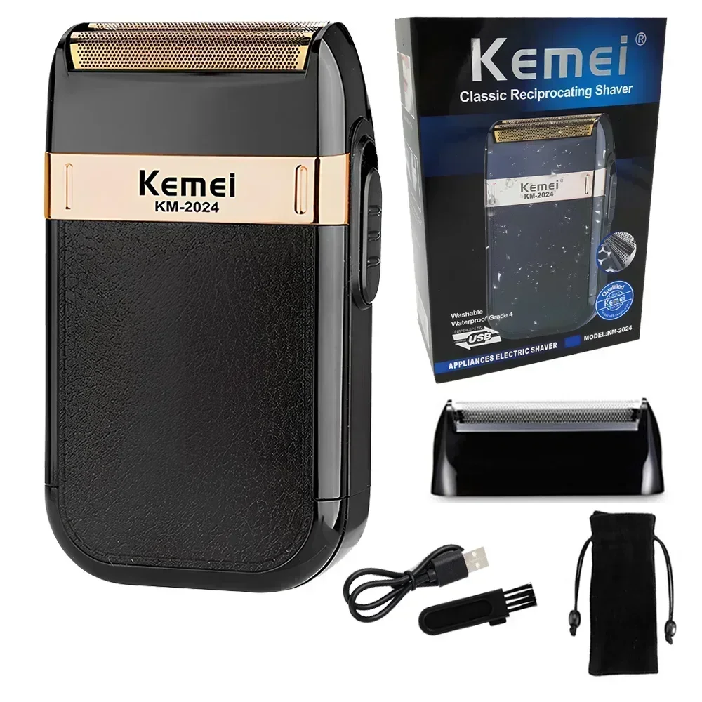 

Original Kemei Rechargeable Shaver For Men Waterproof Electric Shaver Beard Machine Bald Head Electric Razor KM-2024 Extra Mesh
