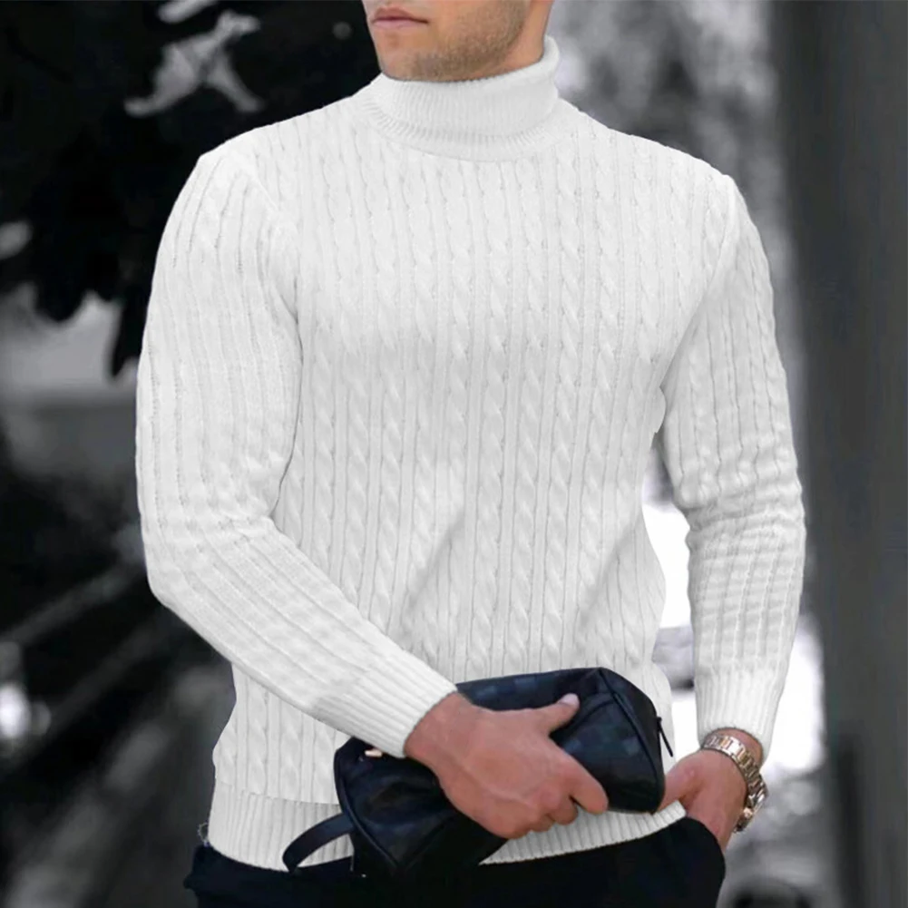 

Men Winter Slim Fitting Knitted Turtleneck Long Sleeve Sweater Jumper Top Knitwear Twisted Pullovers Bottoming Men’s Sweater