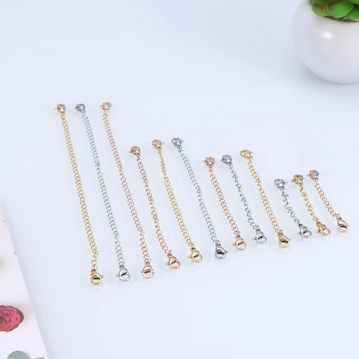 

12 PCS Mens Necklace Extension Chain Accessories with Lobster Clasp at Both Ends Extender Miss Bracelet