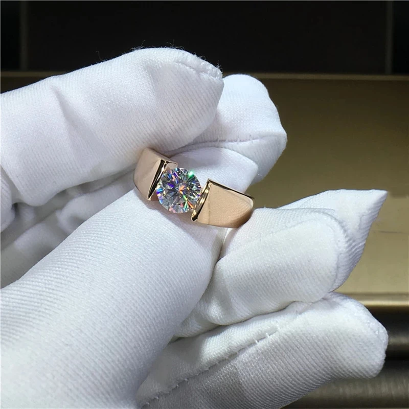 

100% 18K Au750/14K Au585/9K Au375 Gold Moissanite Diamond Men's Ring D Color VVS With national authoritative testing certificate