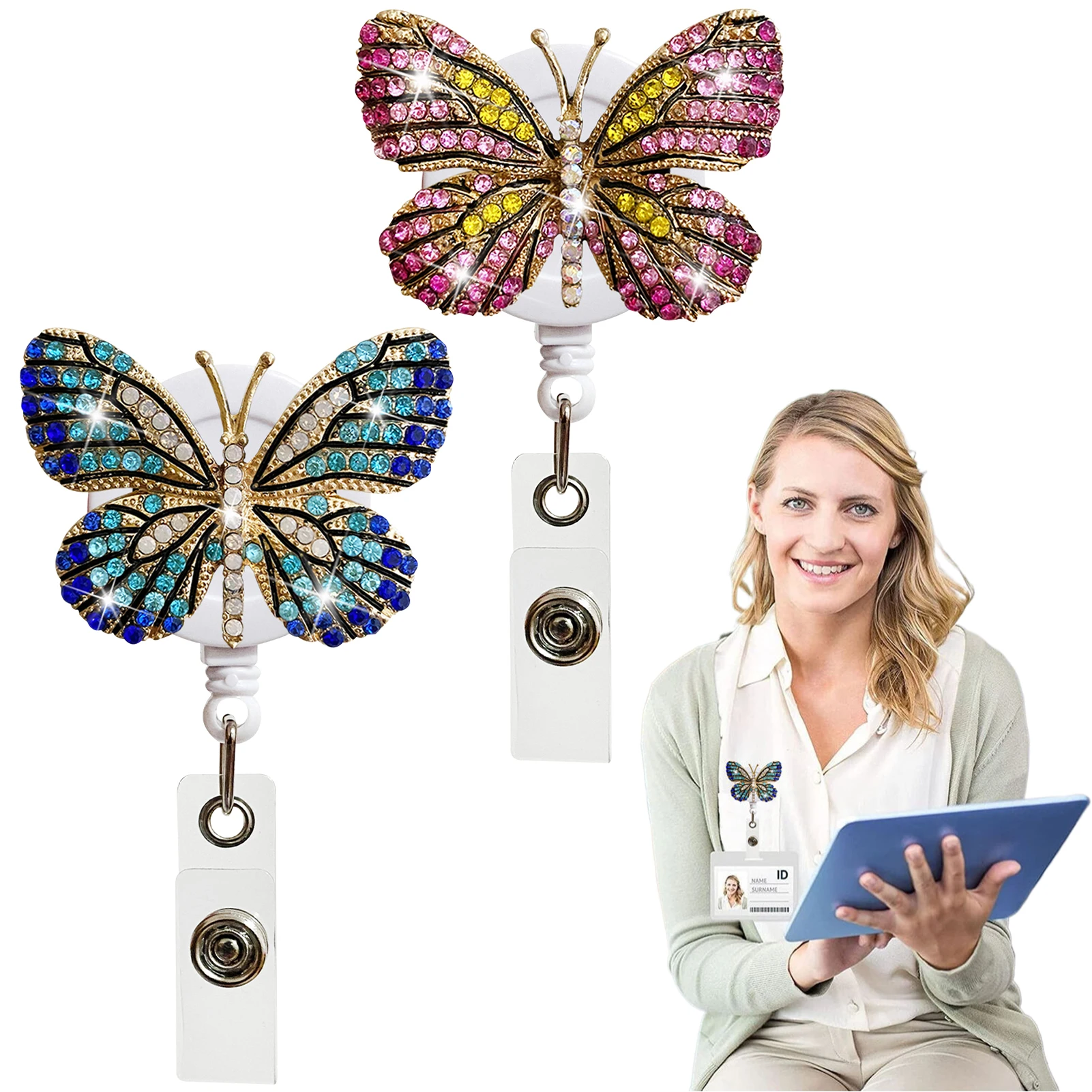 2pcs For Nurse ID Name Swivel Alligator Clip Office Bling Reel School Gift Retractable Badge Holder Doctor Rhinestone Butterfly
2pcs For Nurse ID Name Swivel Alligator Clip Office Bling Reel School Gift Retractable Badge Holder Doctor Rhinestone Butterfly