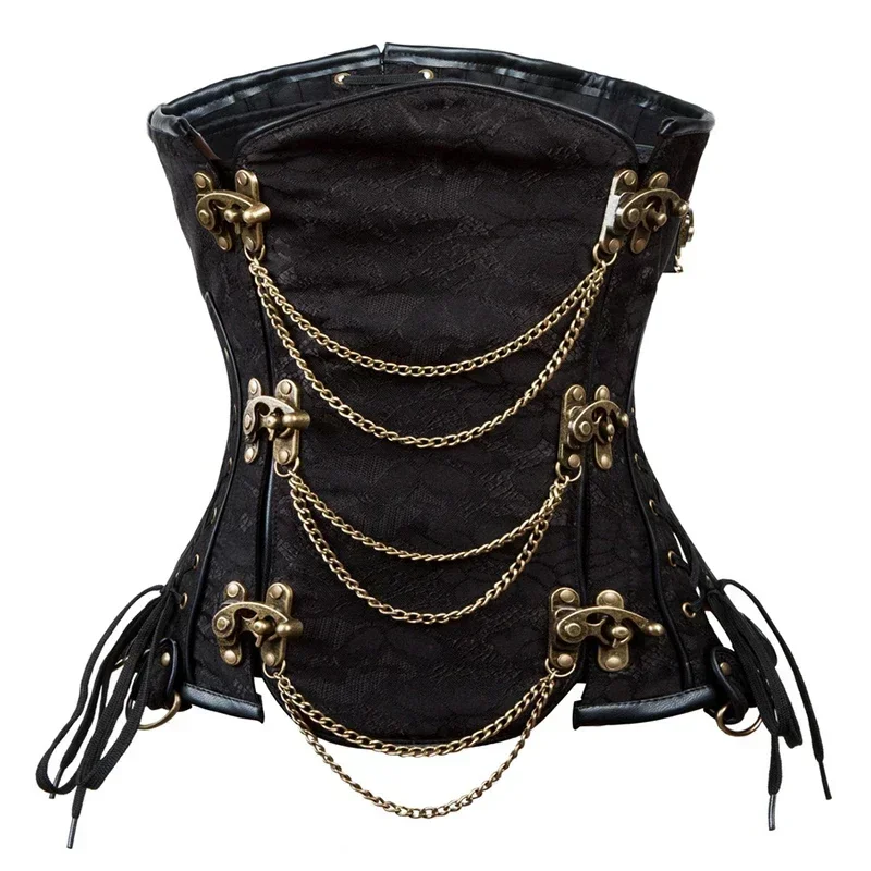 

Leather Steampunk Corset for Women Sexy Underbust Bustier Tops Chain Gothic Pirate Vintage Plus Size Corselete Halloween Costume