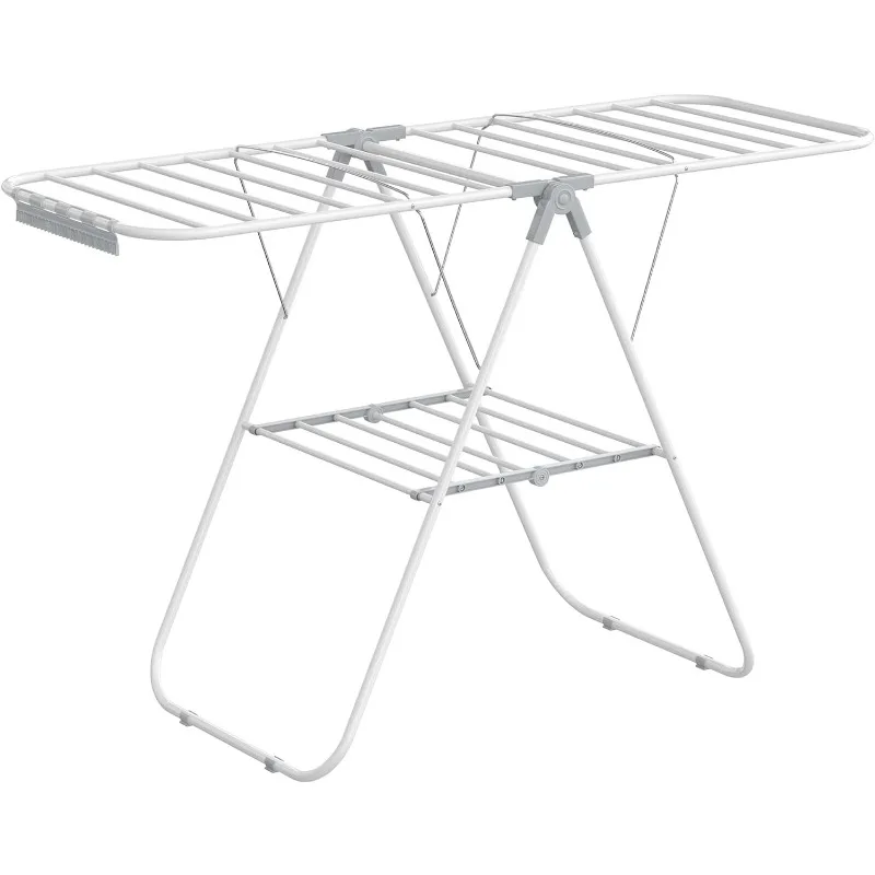 

Clothes Drying Rack, with Sock Clips, Metal Laundry Rack, Foldable, Space-Saving, Free-Standing Airer, with Height-Adjustable