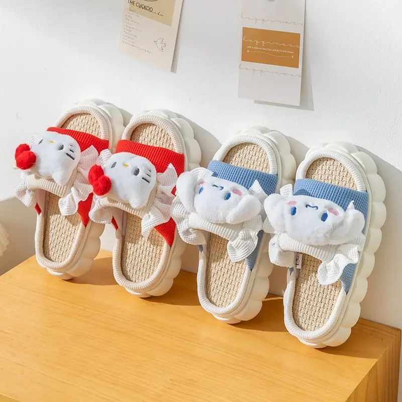 Sanrio Linen Slippers Lady`s Cute Kuromi Hellokitty Cinnamonroll Cotton and Linen Thick Bottom Soft Anti-Slip Spring and Autumn
Sanrio Linen Slippers Lady`s Cute Kuromi Hellokitty Cinnamonroll Cotton and Linen Thick Bottom Soft Anti-Slip Spring and Autumn