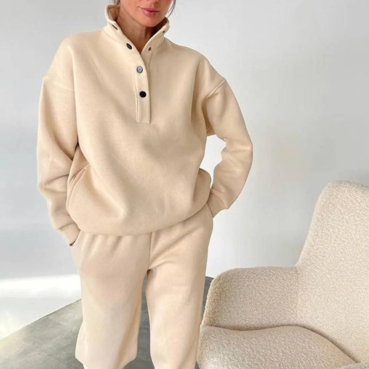 Autumn Winter Women's Fashion Tracksuit Button Stand Collar Long Sleeve Pullover And Pant Sets For Women 2 Pieces Outfit Suit
Autumn Winter Women's Fashion Tracksuit Button Stand Collar Long Sleeve Pullover And Pant Sets For Women 2 Pieces Outfit Suit