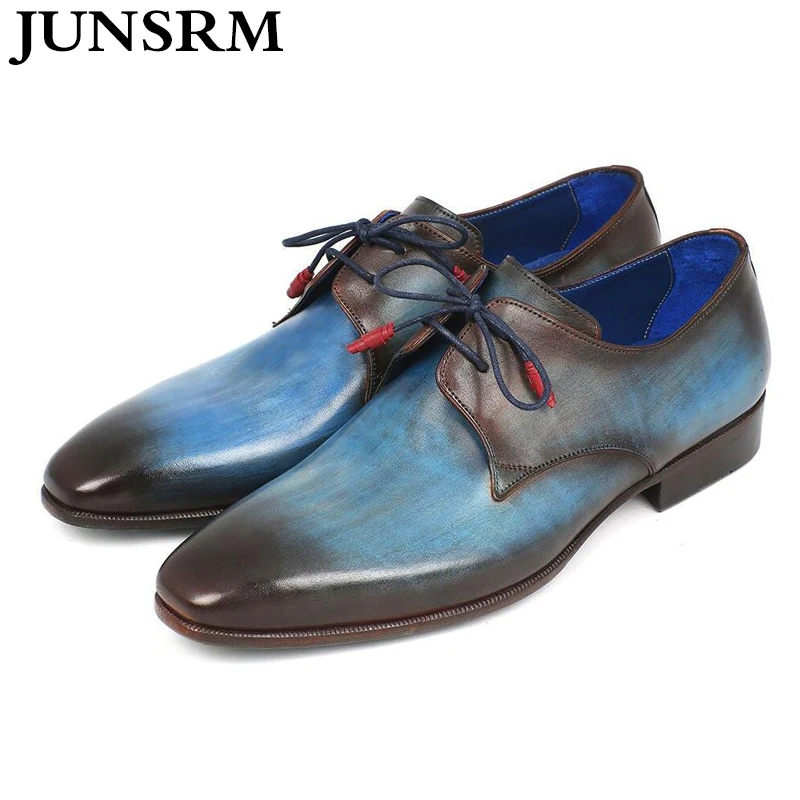 

Italian Mens Dress Shoes Genuine Leather Blue Brown Oxfords Man Wedding Shoes Lace-up Whole Cut Formal Shoe for Men High Quality