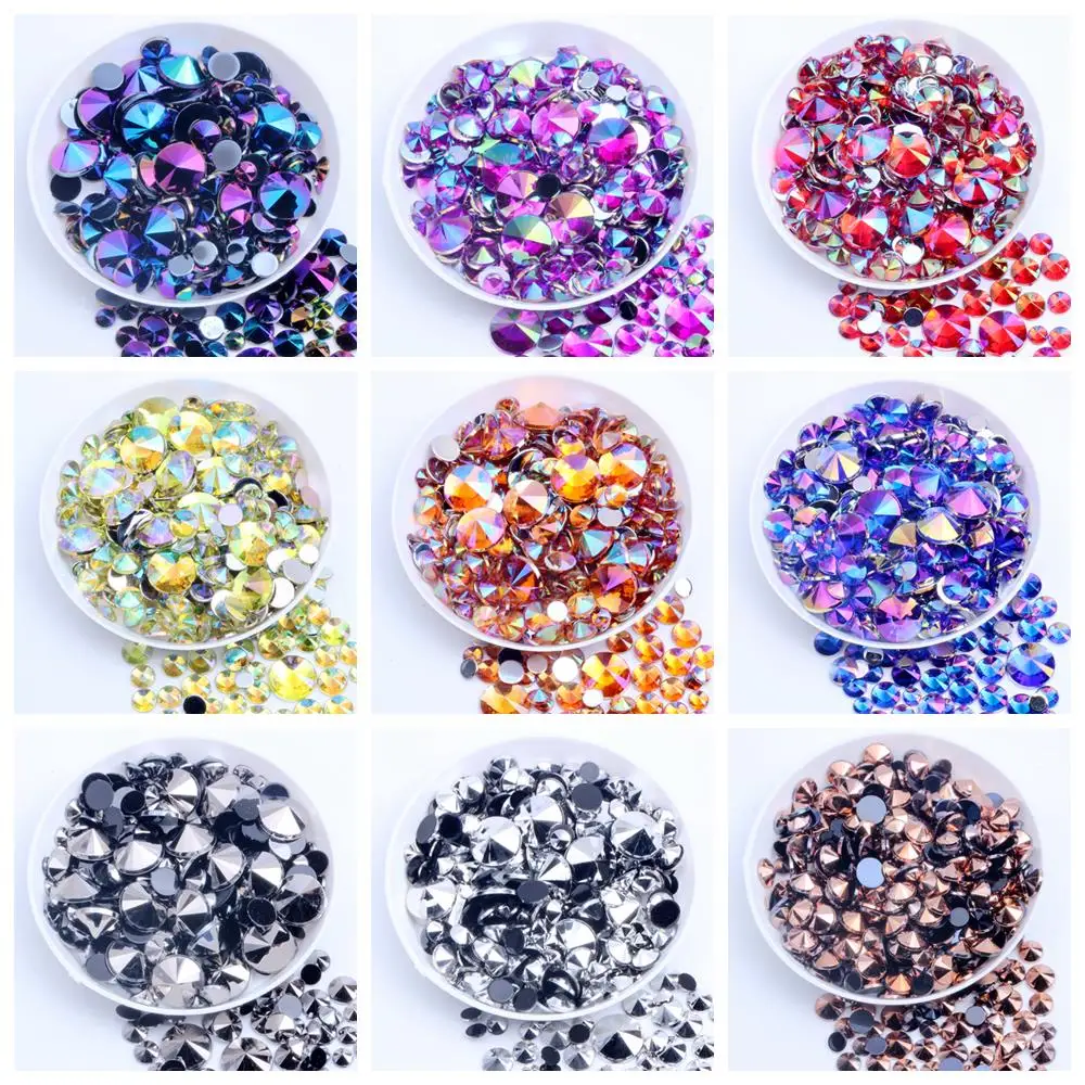 

Acrylic Rhinestones AB Colors Flatback Pointed 30pcs 10mm Silver Foiled Glue On Beads For Nails Art Phone Cases DIY Decorations